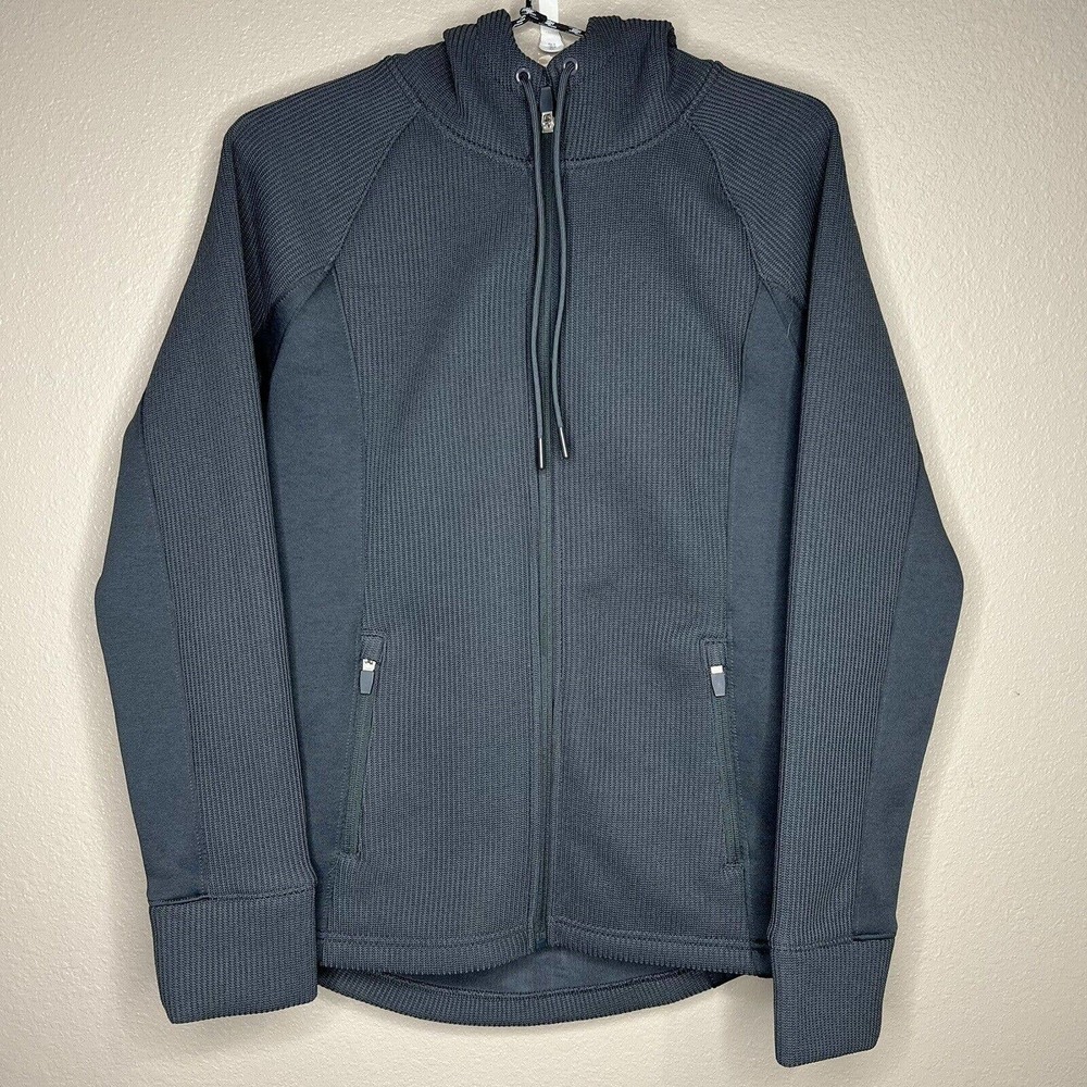 Swiss Tech Gray Full-Zip Waffle Knit Fleece Hoodie Sweatshirt Sz S